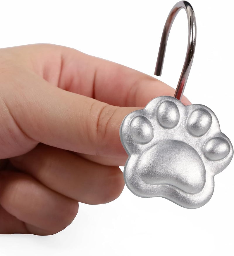 Popkozzi Silver Decorative Shower Curtain Hooks: Cute Lovely Funny Cat Dog Bear Animal Paw Print Shower Curtain Rings Hooks & Hangers for Kids Children Bathroom Décor - Set of 12 - Image 4